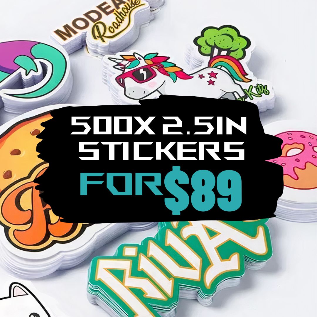 500x Custom Stickers for 90 2.5 inch