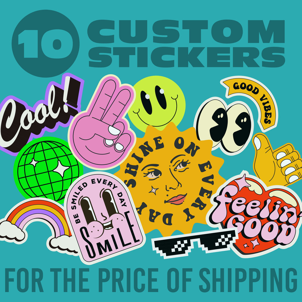LARGE STICKER PACK with 10 full color shaped vinyl stickers with