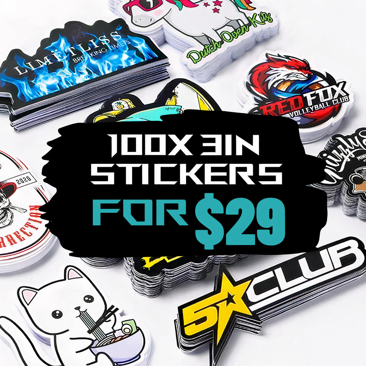 100x Die Cut Stickers for $29.99 3