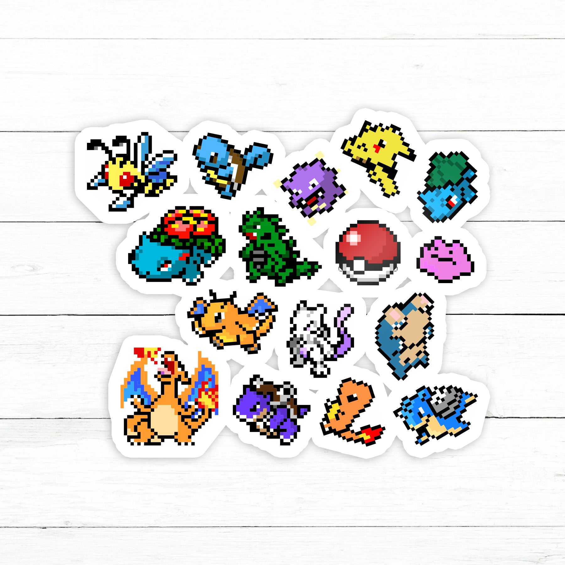Pixel Pokemon Sticker Set, Waterproof Vinyl Decal