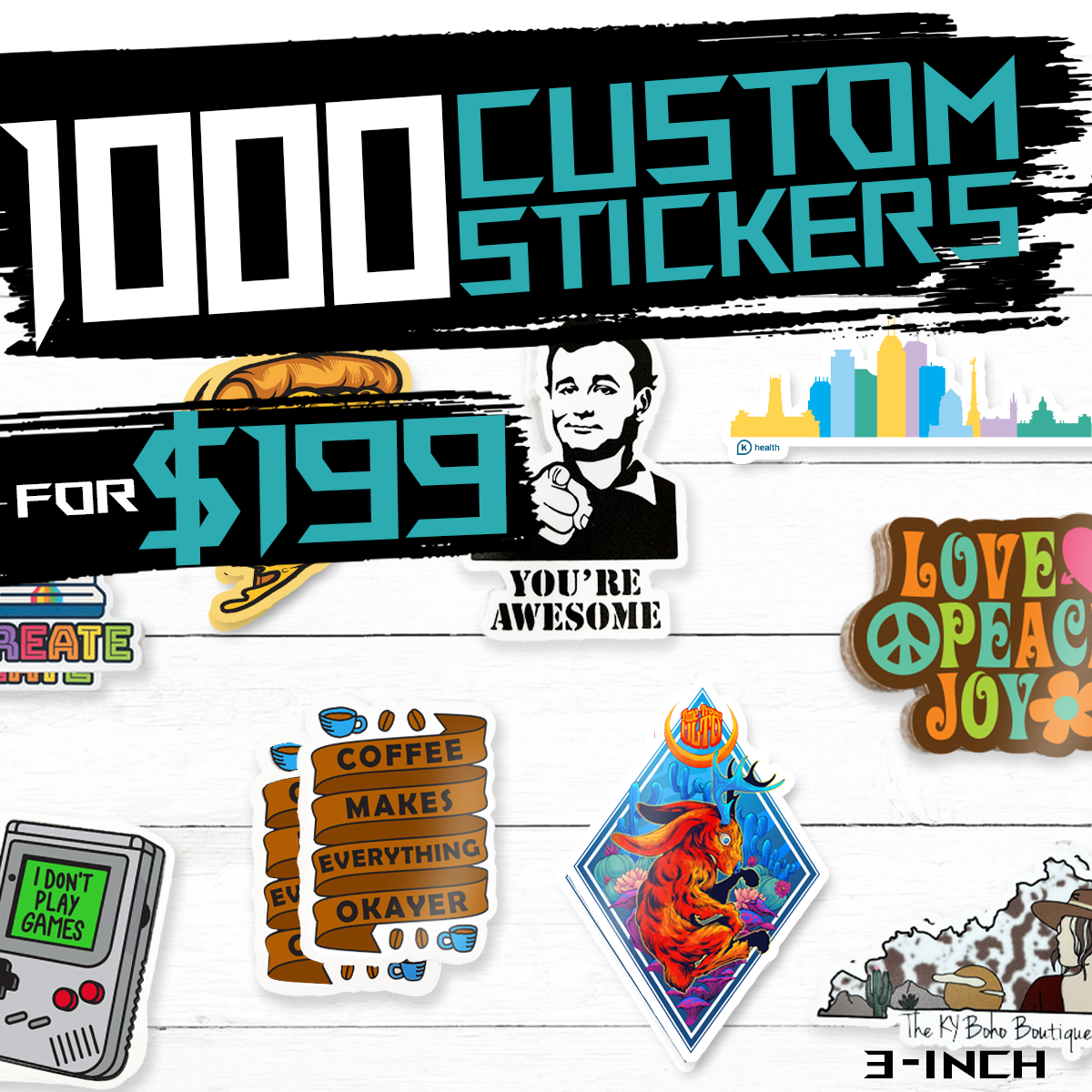 Large Customizable Stickers Custom Stickers 3inch - 1000x Custom Stickers for $199 – CustomStickers.com